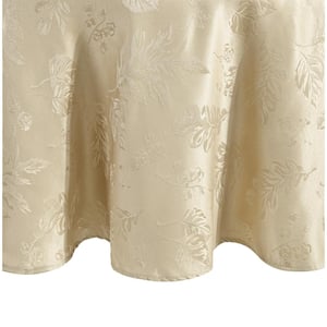 70 in. Round Taupe Elegant Woven Leaves Jacquard Damask Tablecloth