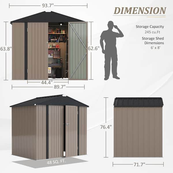 8' x 6' Outdoor Metal Storage Shed, Tools Storage Shed, Galvanized Steel  Garden Shed with Lockable Doors, Outdoor Storage Shed for Backyard, Patio,  Lawn, D9181 