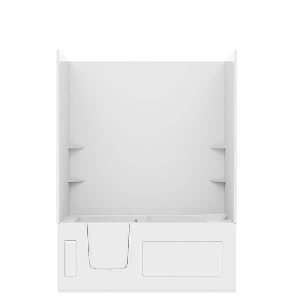Rampart Wall Series 30 in. x 60 in. Left Side Drain Soaking Bathtub in White with Matching Smooth Shower Wall Kit