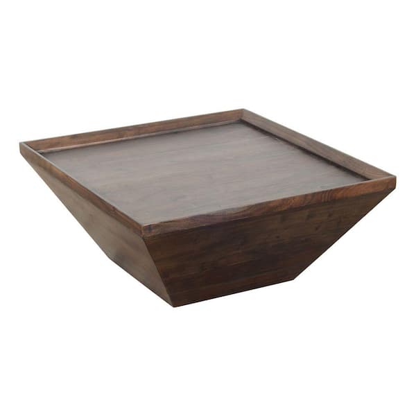 THE URBAN PORT 36 in. Brown Medium Square Wood Coffee Table with Trapezoid Base