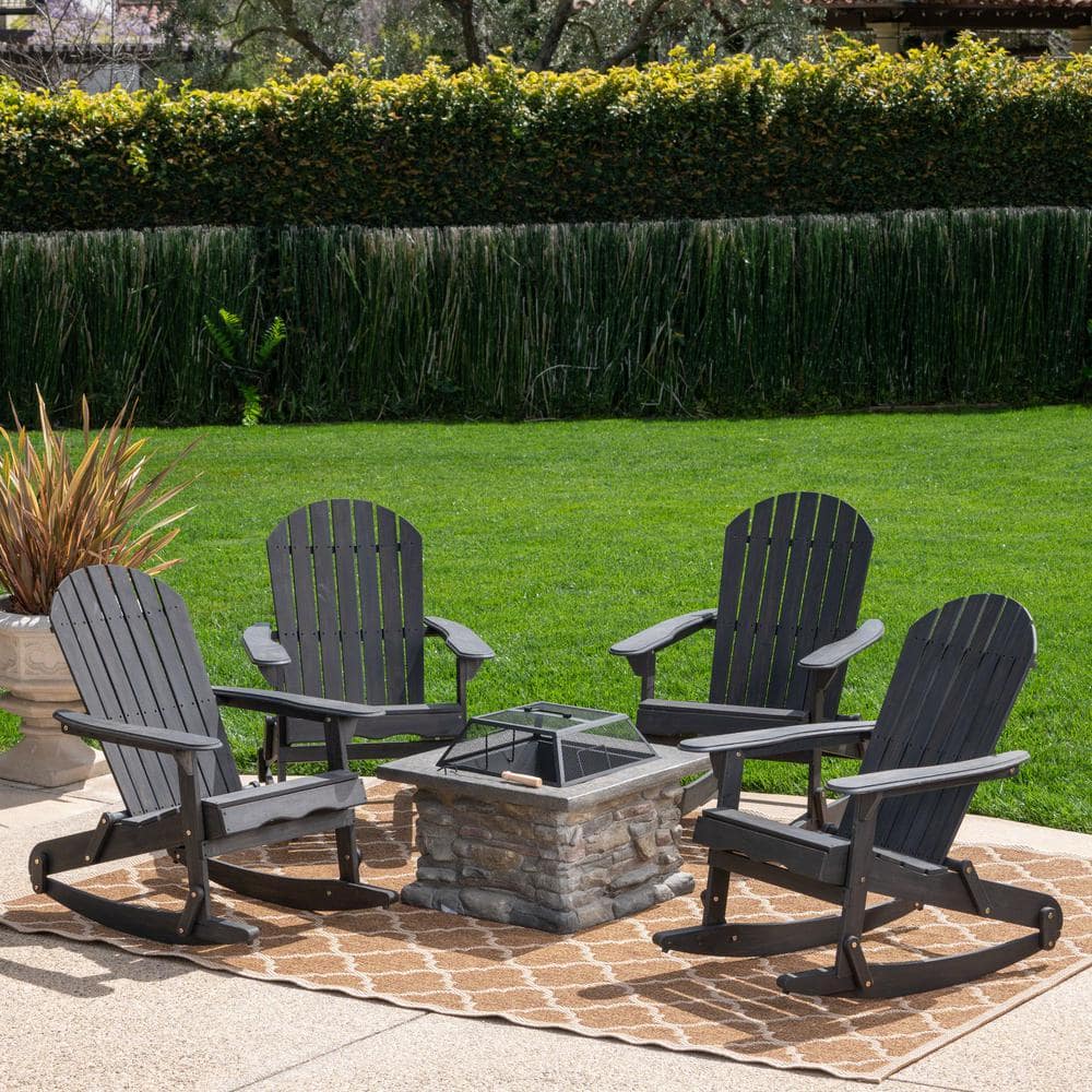 Noble House Marrion Dark Grey 5Piece Wood Patio Fire Pit Seating Set