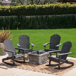 Marrion Dark Grey 5-Piece Wood Outdoor Patio Fire Pit Seating Set