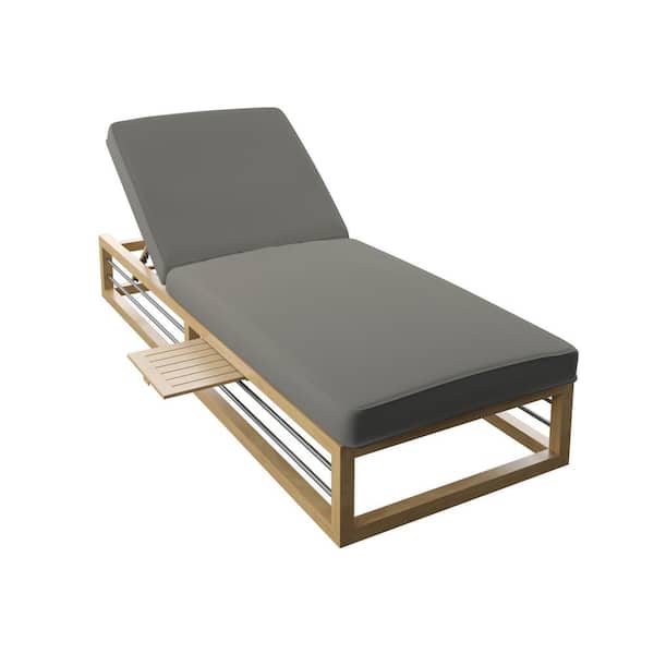 TK CLASSICS Aluminum Outdoor Chaise Lounge with Sliding Pull Out Table with Grey Cushion