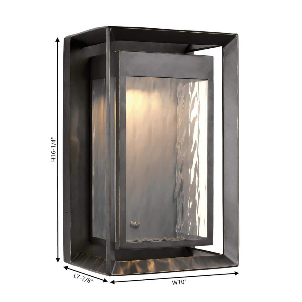 Antique Bronze Rectangular Lantern with Wavy Glass and Dimmable LED