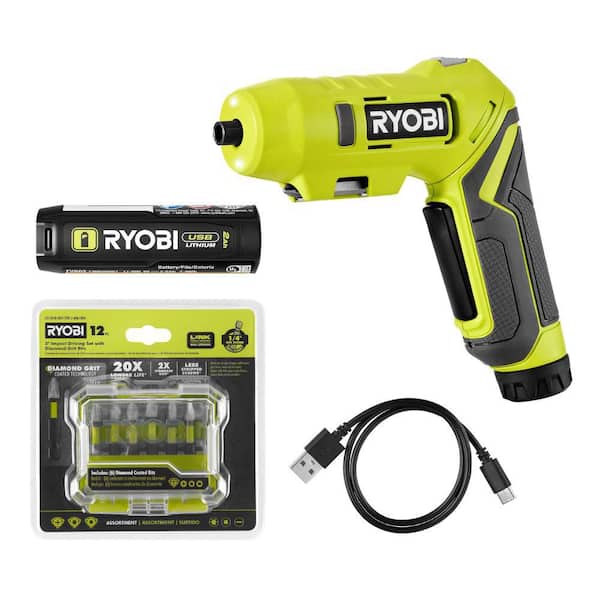 USB Lithium Screwdriver Kit with 2.0 Ah USB Lithium Battery, Charging Cable, & 2 in. Diamond Grit Driving Set (12-Piece)