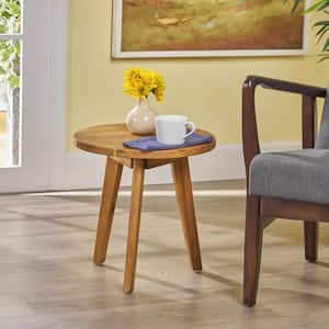 Marina Natural Brown Round Wood Outdoor Patio Side Table