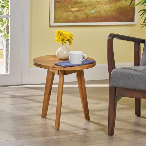 Noble House Marina Natural Brown Round Wood Outdoor Side Table