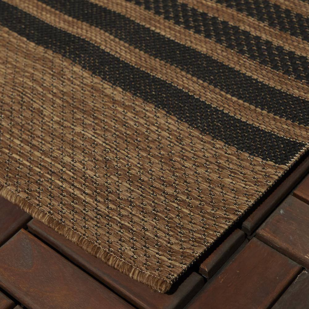 Tan and Black Rectangular Synthetic Stripe Indoor/Outdoor Rug 5' x 7'
