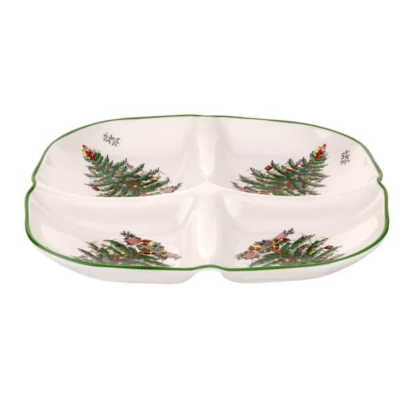 Spode Christmas Tree 11 in. Sculpted White Ceramic 4-Section Serving Tray