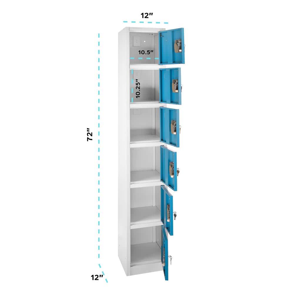 Blue and Silver 6-Tier Steel Office Storage Lockers Set
