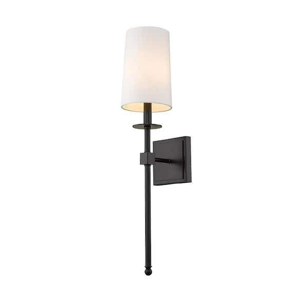 Unbranded 1-Light Matte Black Wall Sconce with White Fabric Shade