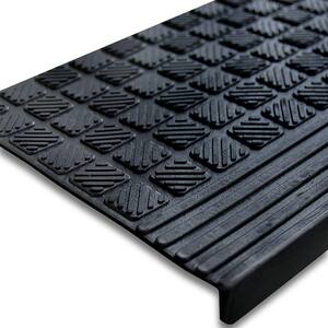 Rubber 10 in. x 25.5 in. Black Stair Tread Covers Checkers Non-Slip Design (Set of 5)
