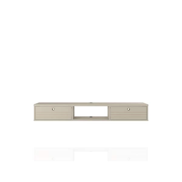 Luxor Liberty 63 in. Off-White Particle Board Floating Entertainment Center Fits TVs Up to 60 in. with Storage Doors