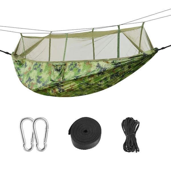 Camping Hammock with Mosquito Net, Portable Double Hammock Tent Load 2 People with 3 Straps ArmyGreen