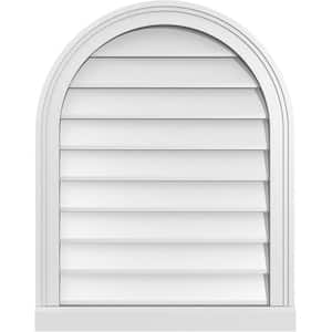 22 in. x 28 in. Round Top White PVC Paintable Gable Louver Vent Non-Functional