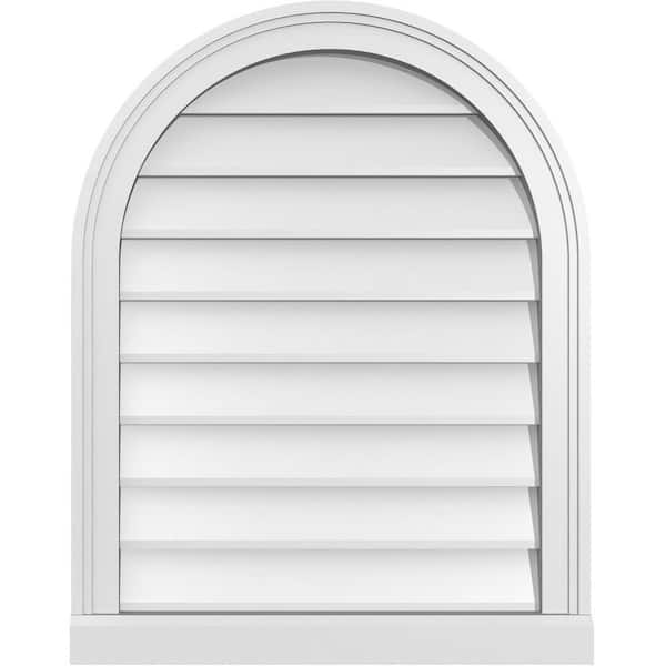 Ekena Millwork 22 in. x 28 in. Round Top White PVC Paintable Gable Louver Vent Non-Functional