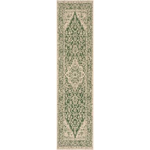 Beach House Green/Cream 2 ft. x 8 ft. Oriental Indoor/Outdoor Patio  Runner Rug