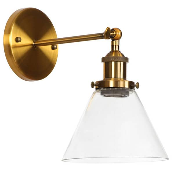 1-Light Gold Sconce Shade Industrial Wall Light with Clear Glass