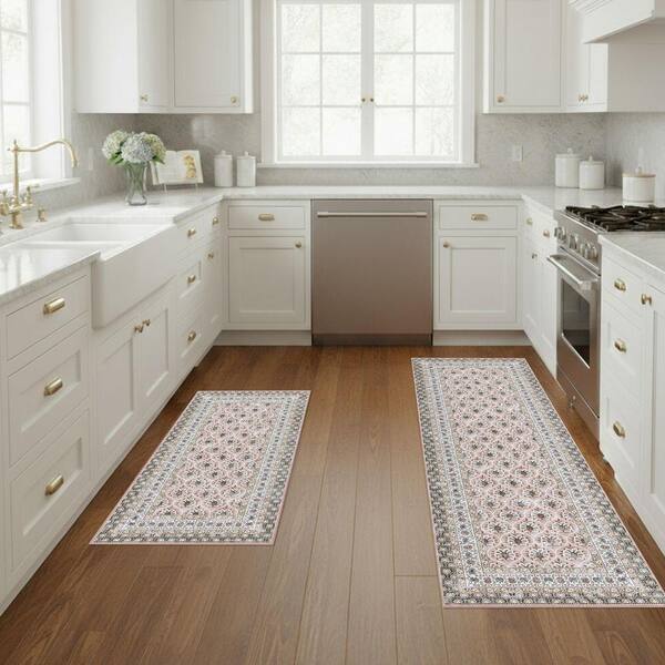 Laura Ashley Amelia Chenille Pink 2 ft. x 6 ft. Woven Trellis