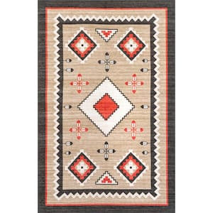 Grace Southwestern Machine Washable Brown 4 ft. x 6 ft. Area Rug