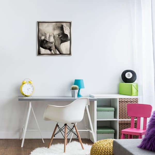 Elephant and Baby Hug by CAD Designs Gray Floater Frame Animal Graphic Art Print 18 in. x 18 in.