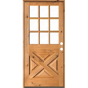 32 in. x 80 in. Knotty Alder Left-Hand/Inswing X-Panel 1/2 Lite Clear Glass Clear Stain Wood Prehung Front Door