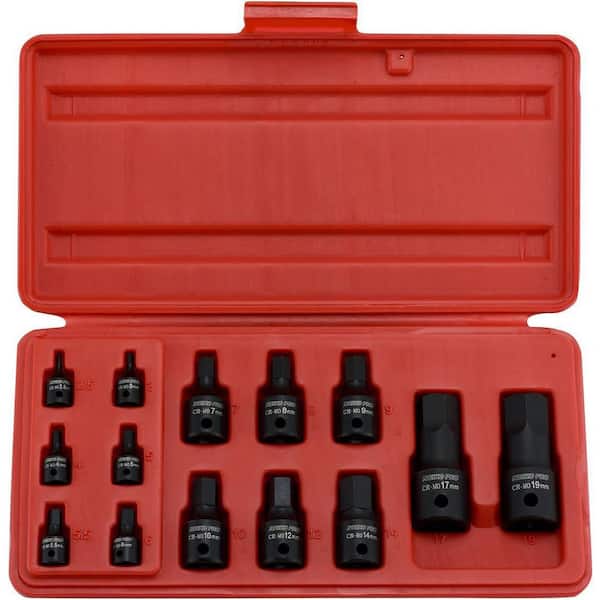 1/4 in. 3/8 in. and 1/2 in. Drive Metric Allen-Bit Impact Socket Set (14-Piece)