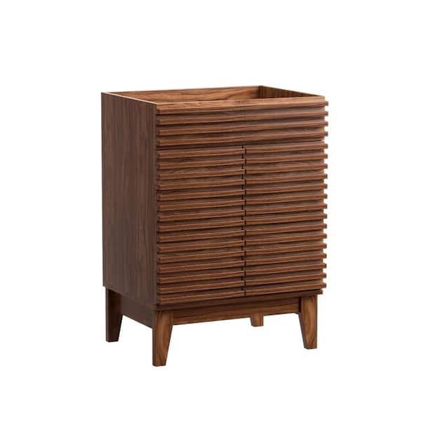Mid-Century 24 in. Freestanding Bathroom Cabinet Vanity with Storage in Walnut (Sink Basin Not Included)