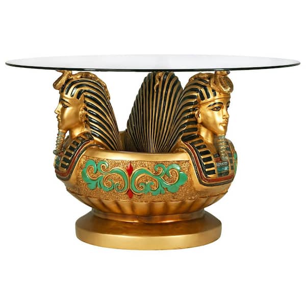 Design Toscano 3-Heads of Tutankhamen 31.5 in. W Multi-Colored Polyresin Glass-Topped Sculptural Table