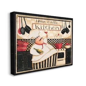 Home is in the Kitchen with Happy Chef Illustration By Dan DiPaolo Unframed Print Abstract Wall Art 16 in. x 20 in.