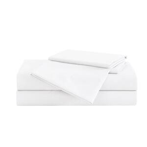 Garment Wash 4-Piece White Solid Polyester Queen Sheet Set