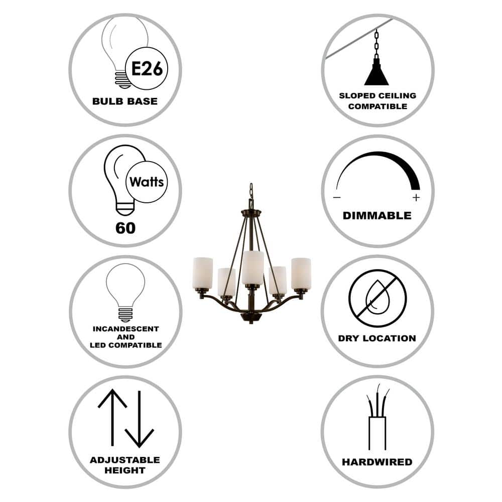 Bronze 25" Industrial Chandelier with White Frost Candle Shades