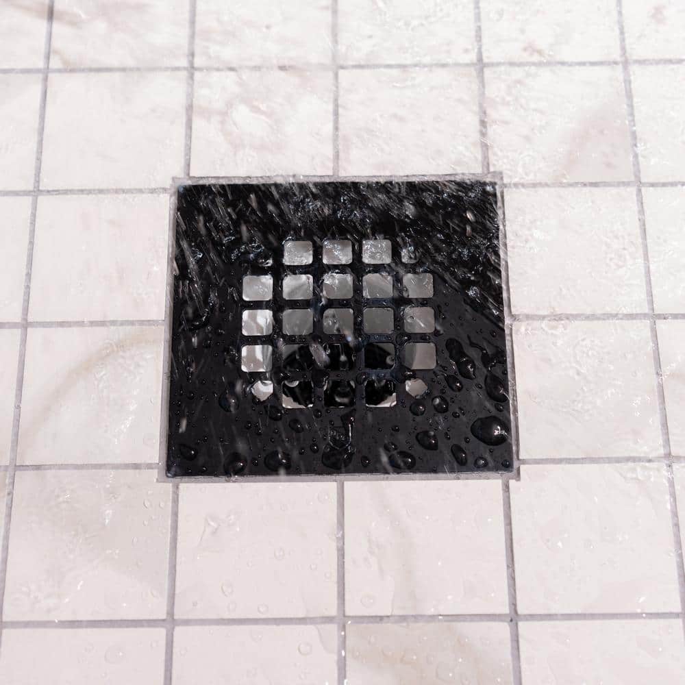 Matte Black Stainless Steel Square Shower Drain Strainer, 4-1/4"