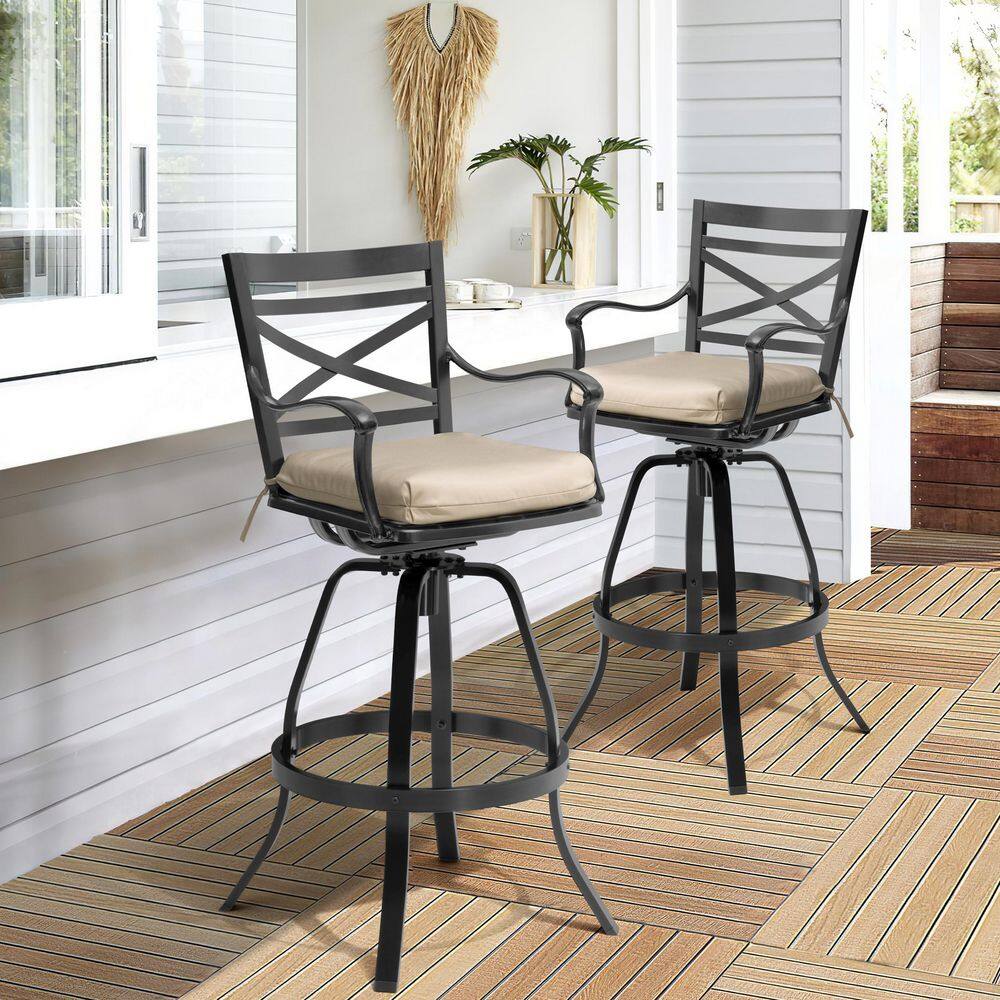 Swivel Cast Aluminum Outdoor Bar Stool with Sunbrella Canvas Antique Beige Cushion (2-Pack) price history on PriceWatchPro
