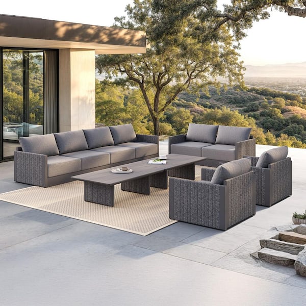 10 Pieces Patio Seating Sofas Aluminum Furniture Outdoor Couch Sectional Set with Cushions and Aluminum Table Gray