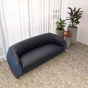 3-Seater Sofa 74.01 in. Slope Arm Upholstered in Leather with Metal Legs Foam Filled Cushion Opula Series in Blue