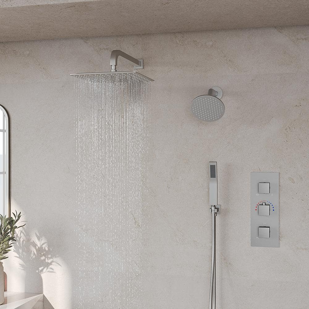 Nickel Dual Rainfall Shower System with Handheld Spray