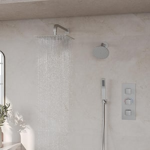 ZenithRain Shower System 5-Spray 12 and 6 in. Dual Wall Mount Fixed and Handheld Shower Head 2.5 GPM in Brushed Nickel