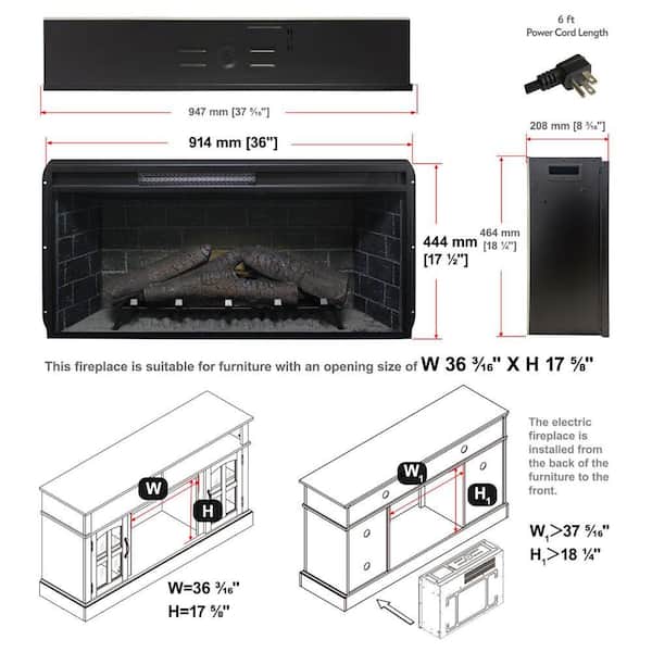 36 in. Infrared Built-in Electric Fireplace Insert with Removable