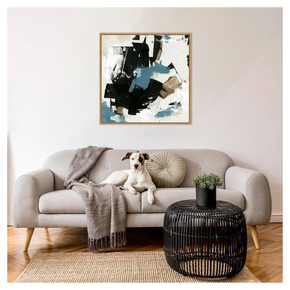 Scraped Teal I Abstract Canvas Print with Maple Frame