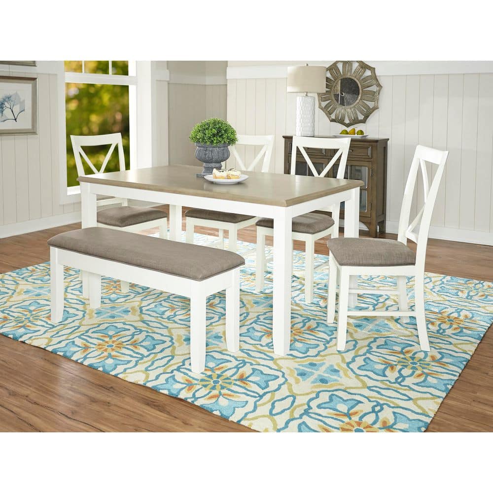 Rustic Taupe and Vanilla White 6-Piece Dining Set with Storage Bench