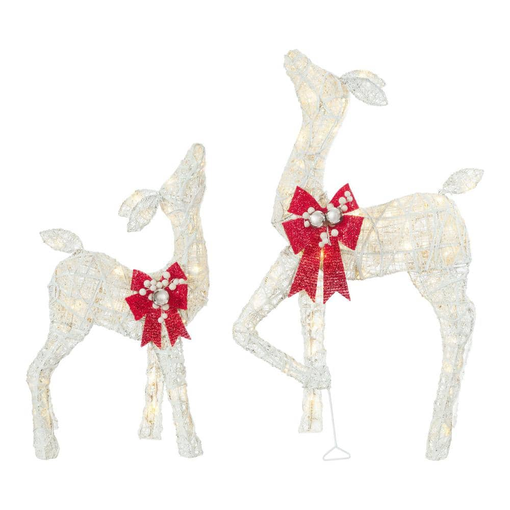 Home Accents Holiday 36 in. Warm White LED Super Bright Doe and 28 in. Fawn Holiday Yard Decoration