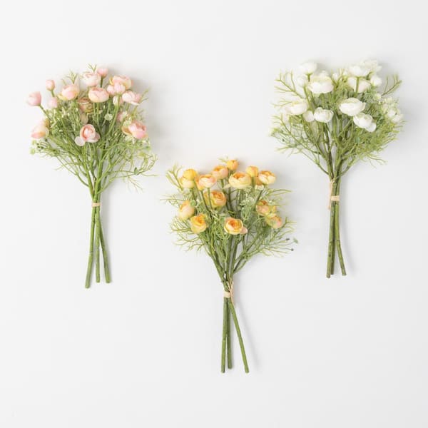 SULLIVANS 15" Artificial Multicolor Bleached Ranunculus Bush - Set of 3