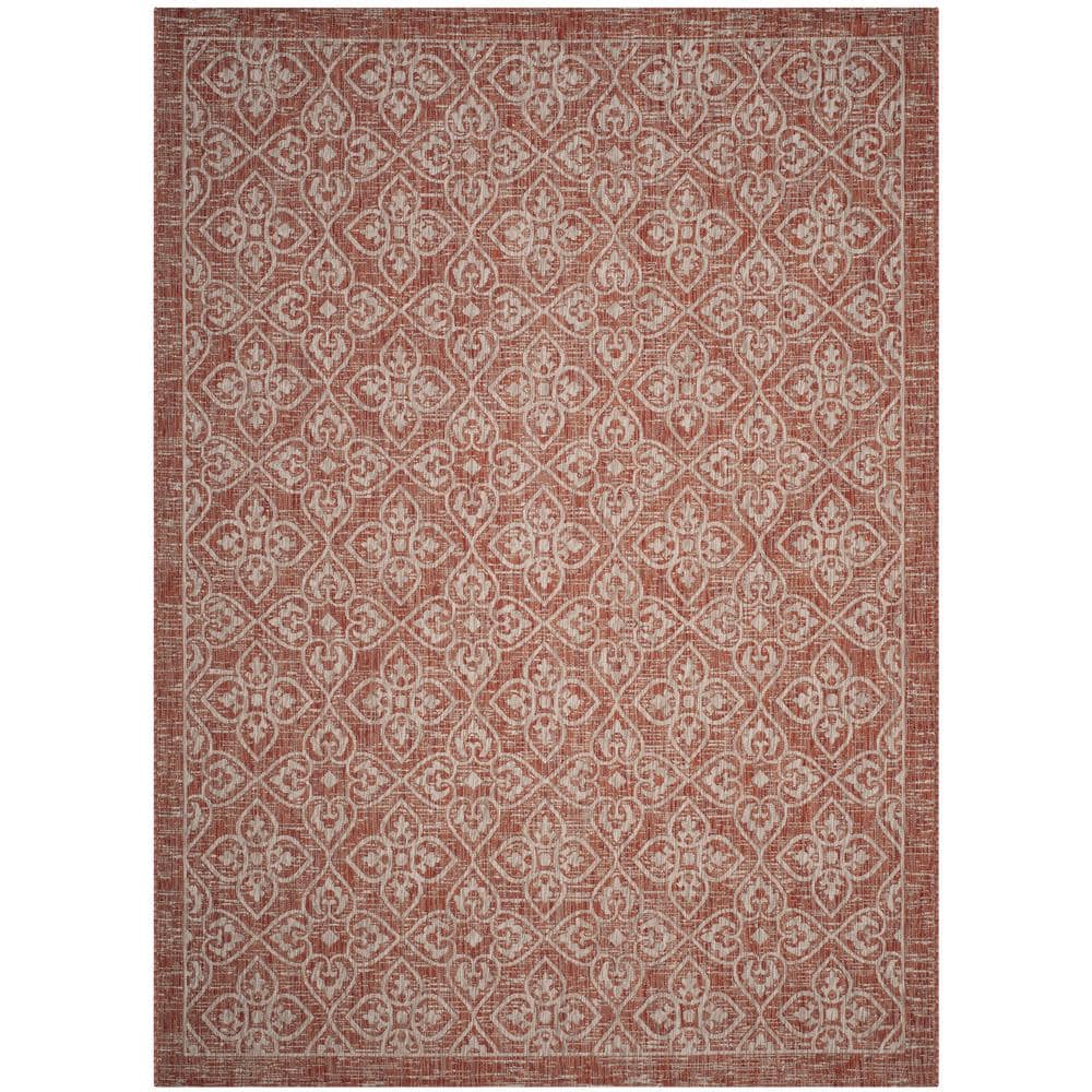 Round Rust and Light Grey Flat Woven Synthetic Area Rug, 8' x 11'