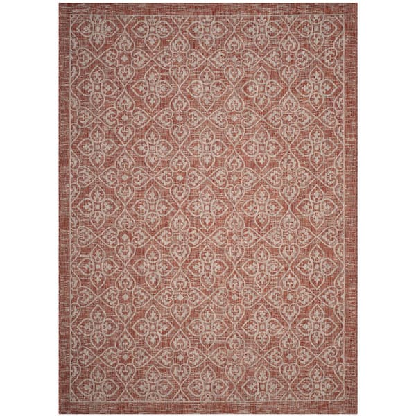 SAFAVIEH Courtyard Rust/Light Gray 8 ft. x 11 ft. Geometric Indoor/Outdoor Patio  Area Rug