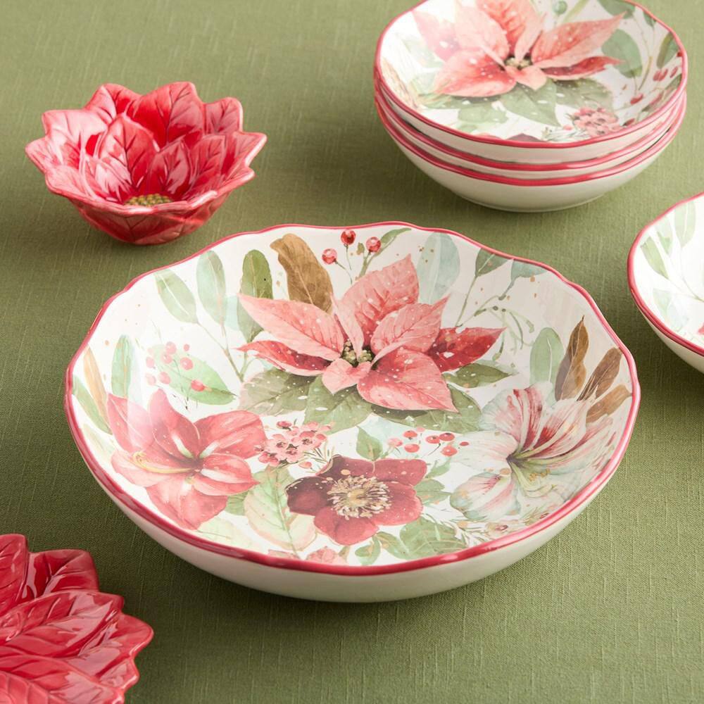 Winter Blooms Assorted Colors Ceramic Serving Bowl 128 fl. oz. 13 in. x 3 in. product image for price tracking