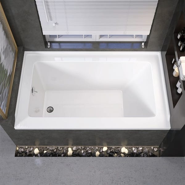 Dor 54 in. x 32 in. Rectangular Acrylic Soaking Drop-In Bathtub with Left Drain Hole in Glossy White