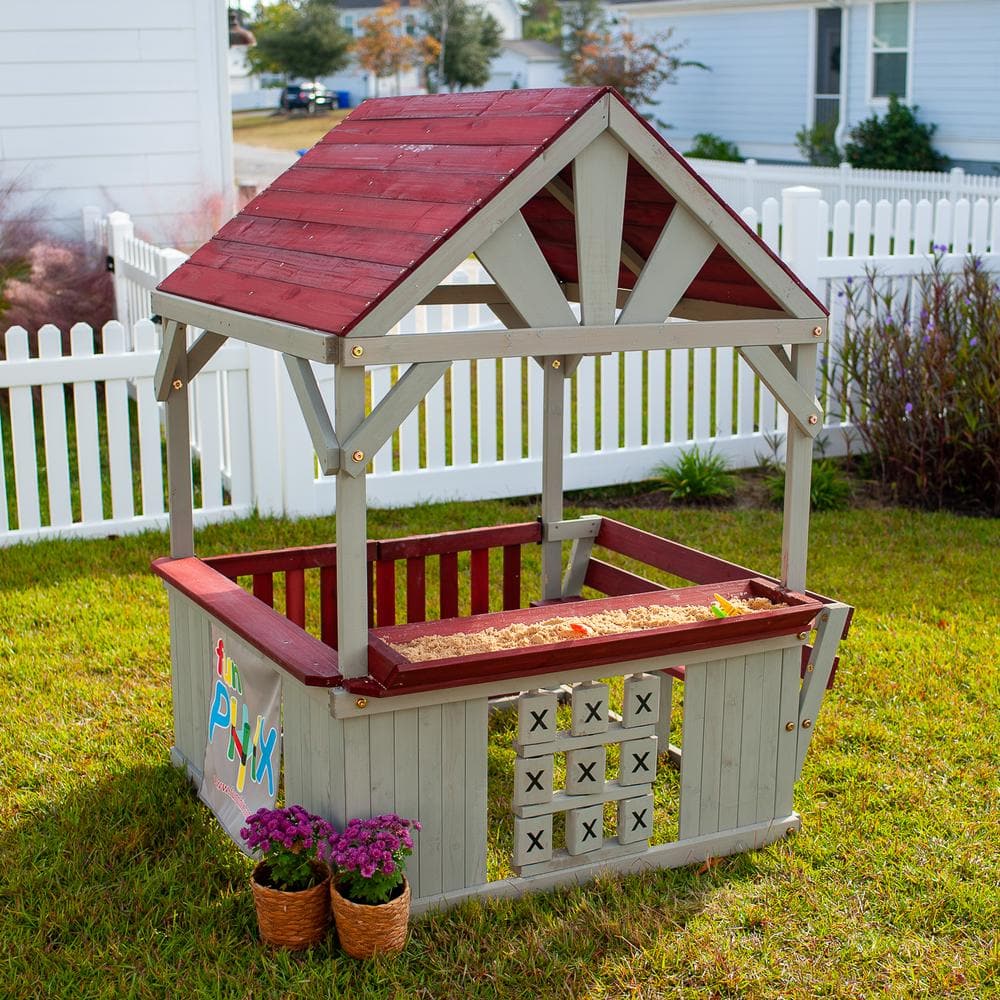 Cedar Wood Kids Outdoor Playhouse with Sandbox and Tic Tac Toe
