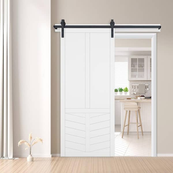 30 in. x 84 in. The Robinhood Primed Wood Sliding Barn Door with Hardware Kit in Black