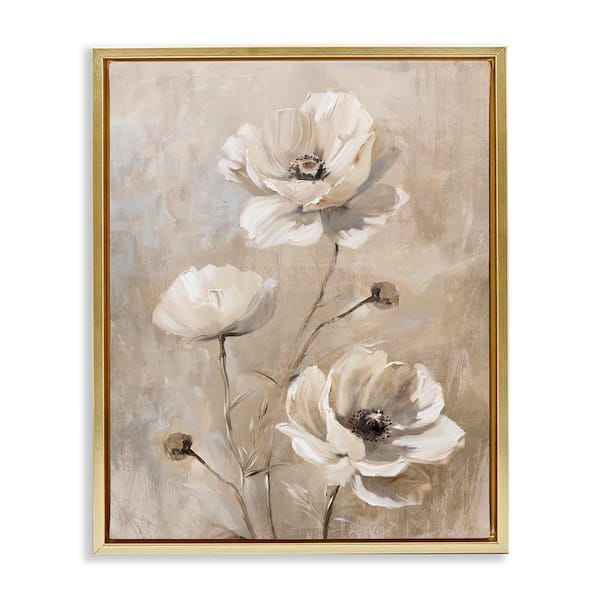 Neutral Country Flora by Nina Blue Gold Floater Frame Nature Graphic Art Print 31 in. x 25 in.